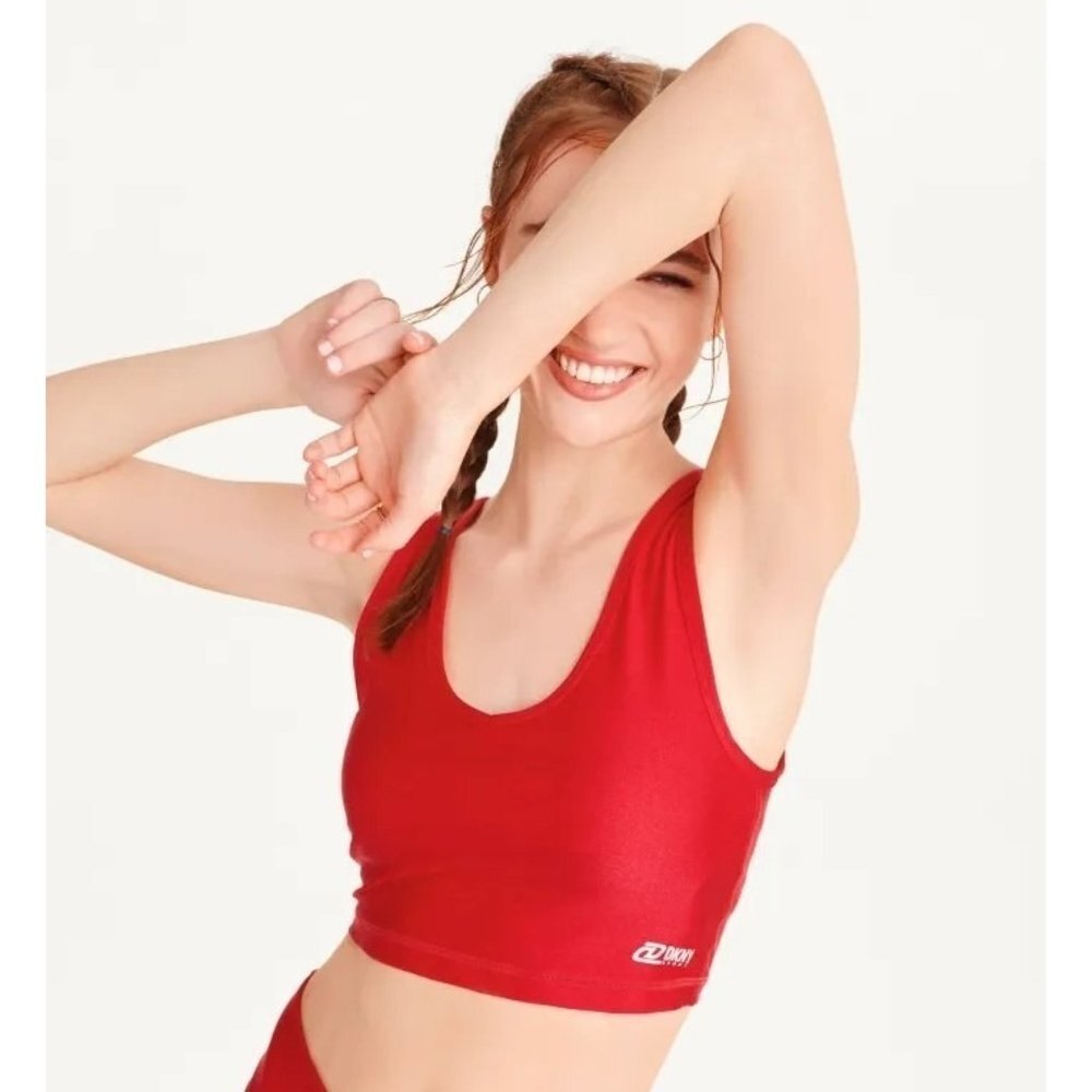 DKNY Sports Cropped Tank Women Size XS Sports Bra Red Tank‎ Straps